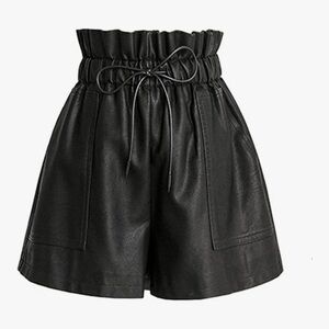Black High-Waisted Women's Leather Shorts